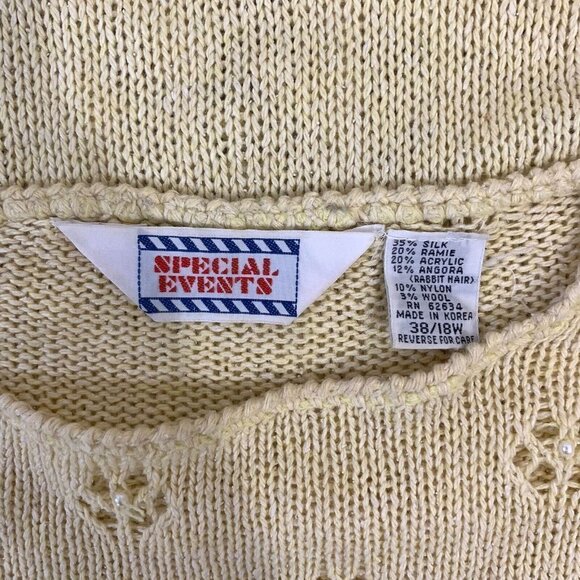 Special Events Vintage Light Yellow Sweater Silk Angora Wool Size 18W Beaded Top - Picture 9 of 9